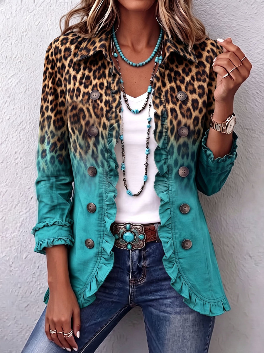 Vendela | Leopard Ombre Ruffle Blazer Jacket