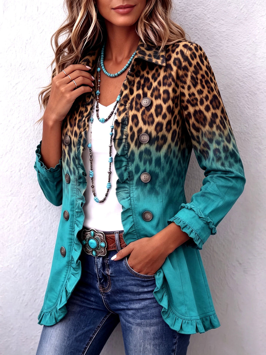 Vendela | Leopard Ombre Ruffle Blazer Jacket