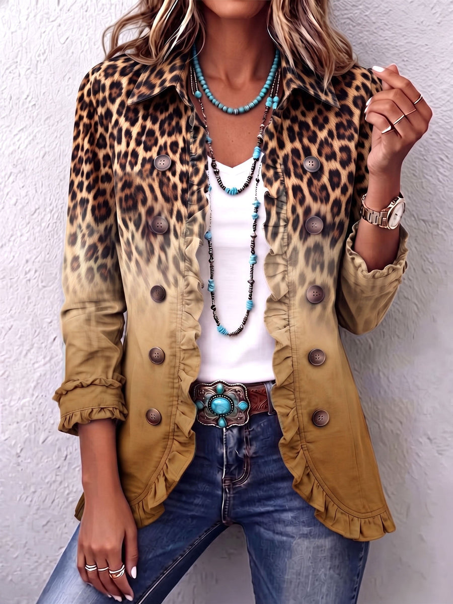 Vendela | Leopard Ombre Ruffle Blazer Jacket
