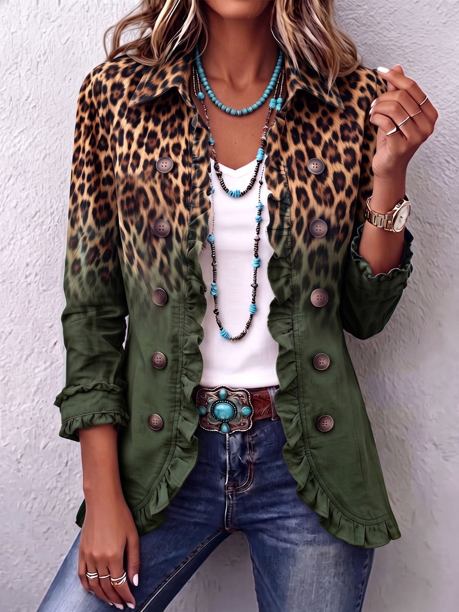 Vendela | Leopard Ombre Ruffle Blazer Jacket