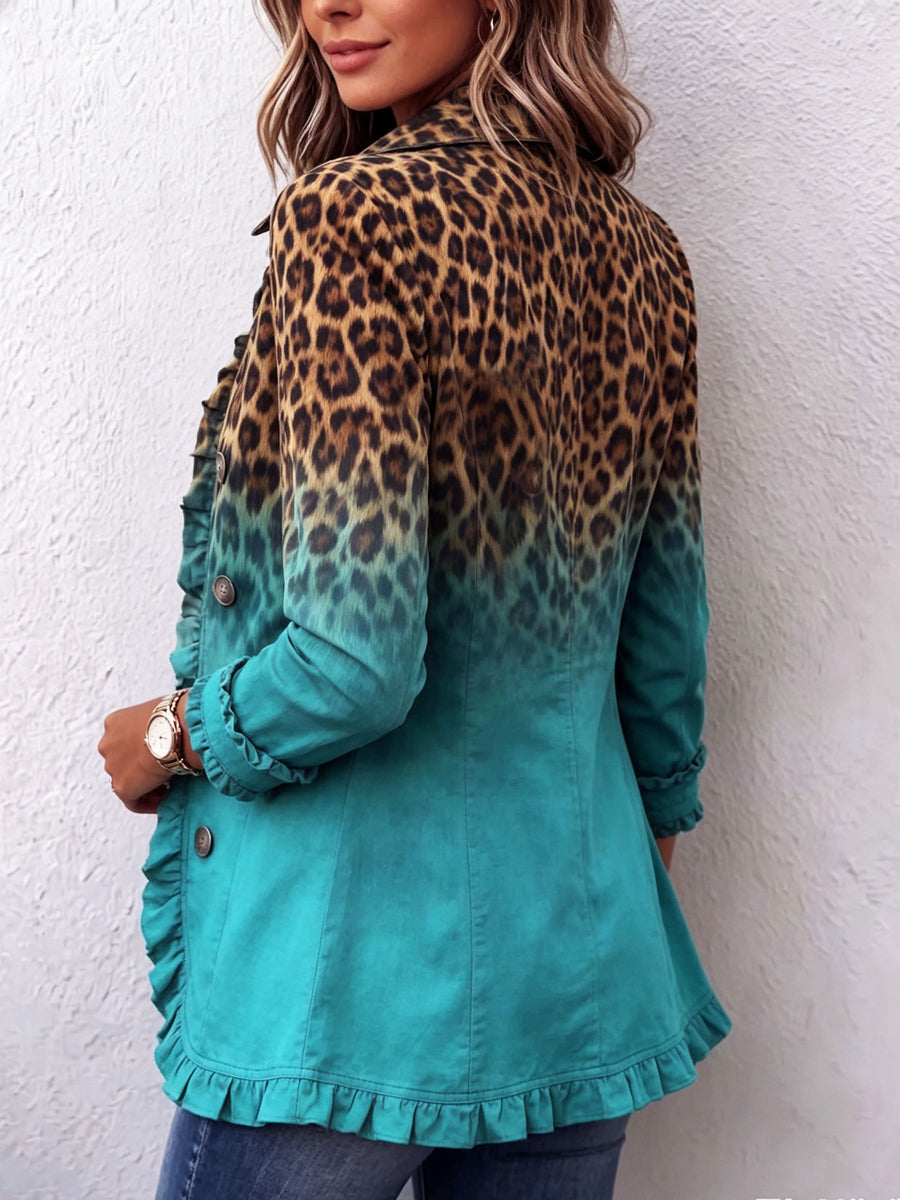 Vendela | Leopard Ombre Ruffle Blazer Jacket