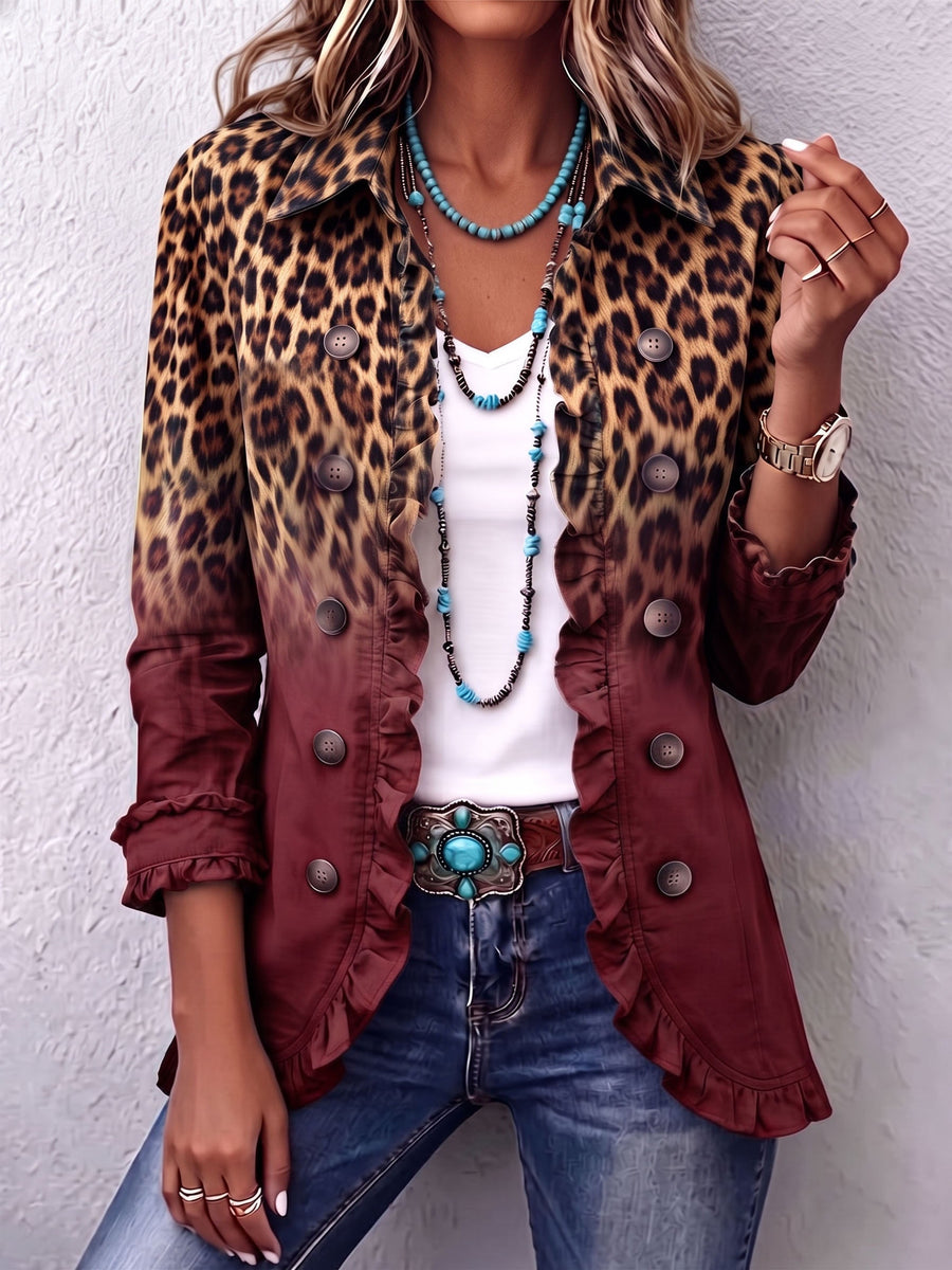 Vendela | Leopard Ombre Ruffle Blazer Jacket