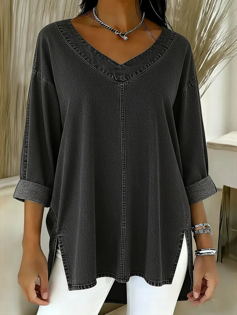Ludivine | Denim-Style V-Neck Oversized Tunic