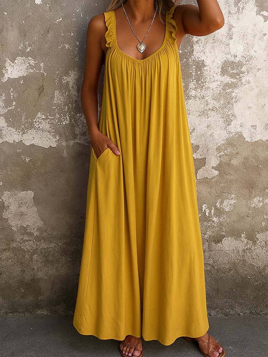 Nadjaa | Ruffle Strap Maxi Dress With Pockets