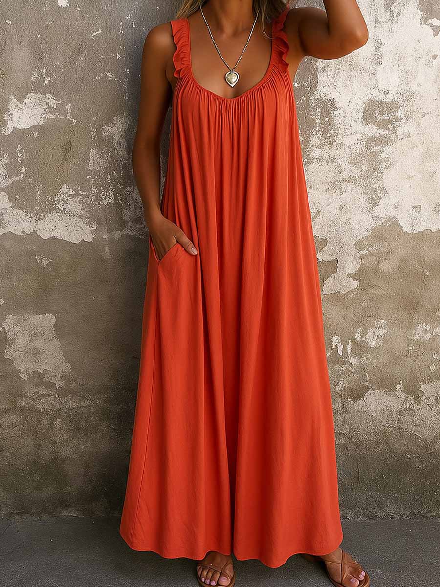 Nadjaa | Ruffle Strap Maxi Dress With Pockets