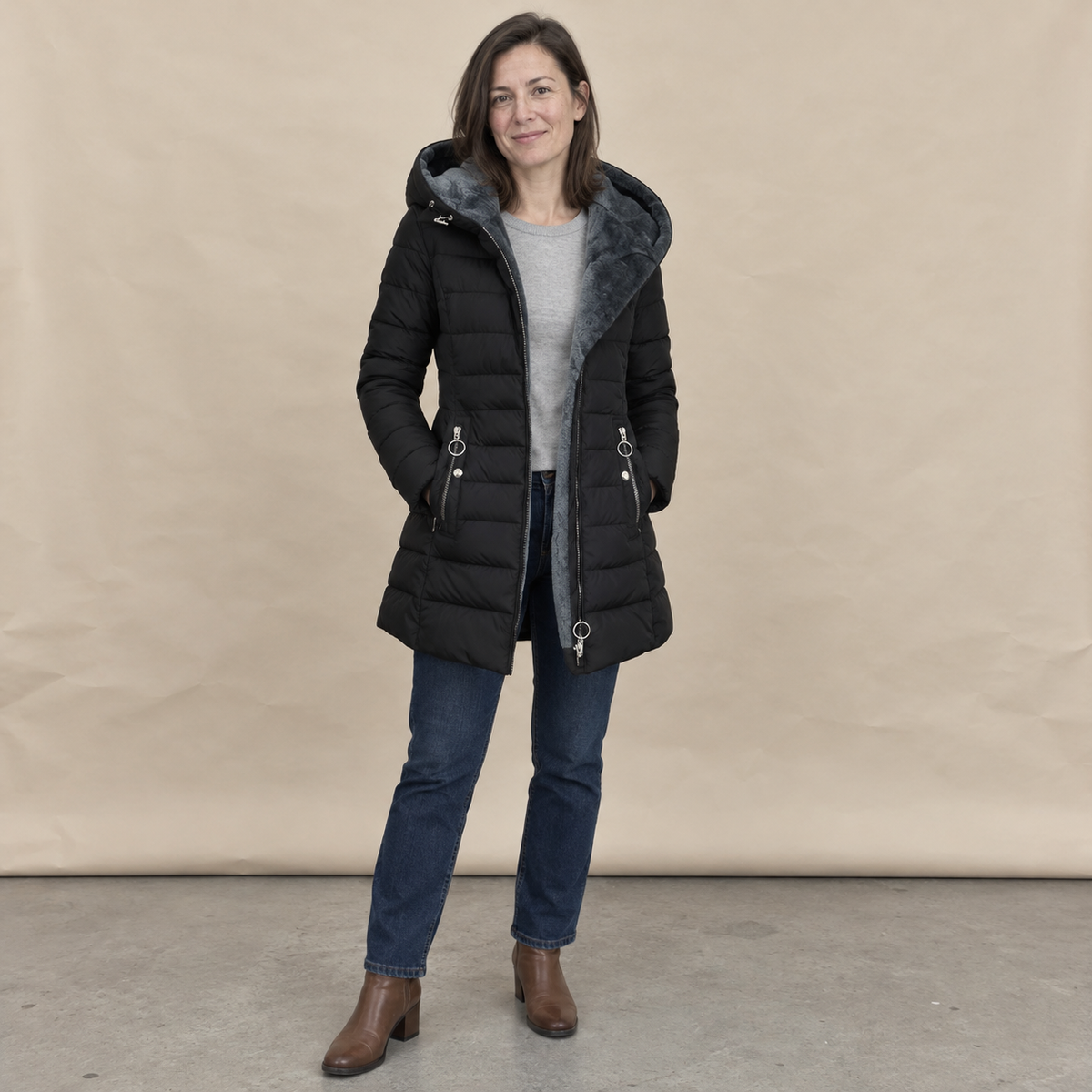 Gerardina | Coat With Quilting and Plush-Lined Oversized Hood