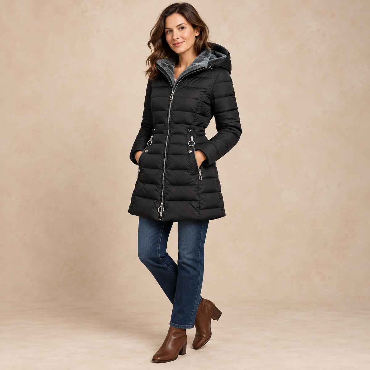 Gerardina | Coat With Quilting and Plush-Lined Oversized Hood