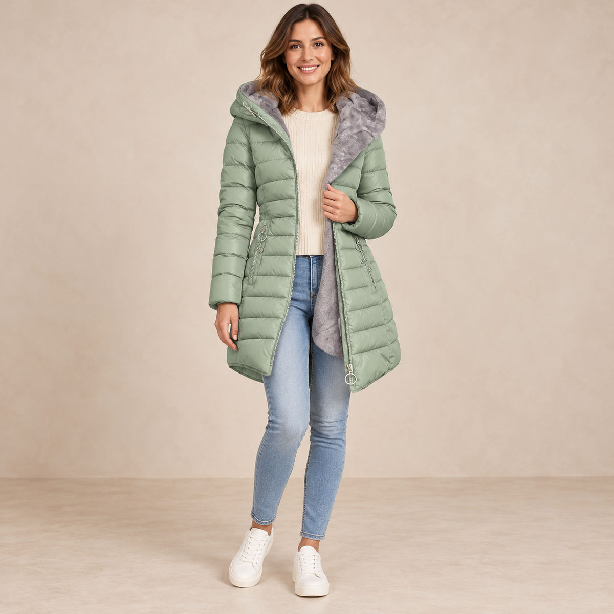 Gerardina | Coat With Quilting and Plush-Lined Oversized Hood