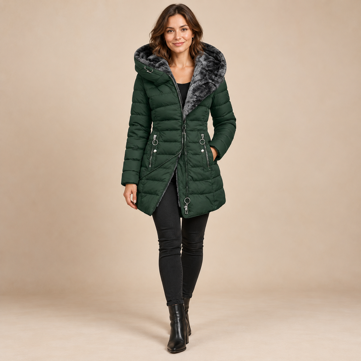 Gerardina | Coat With Quilting and Plush-Lined Oversized Hood