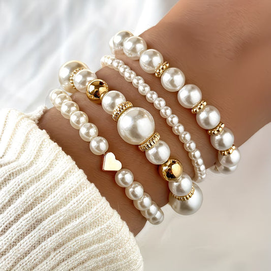 Adelen | Bracelet Set Pearl Beaded Gold Tone