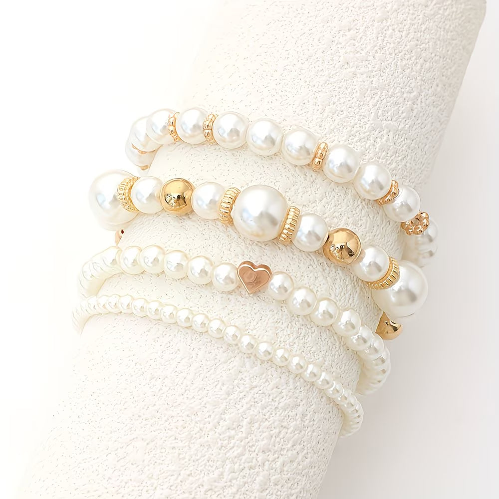 Adelen | Bracelet Set Pearl Beaded Gold Tone