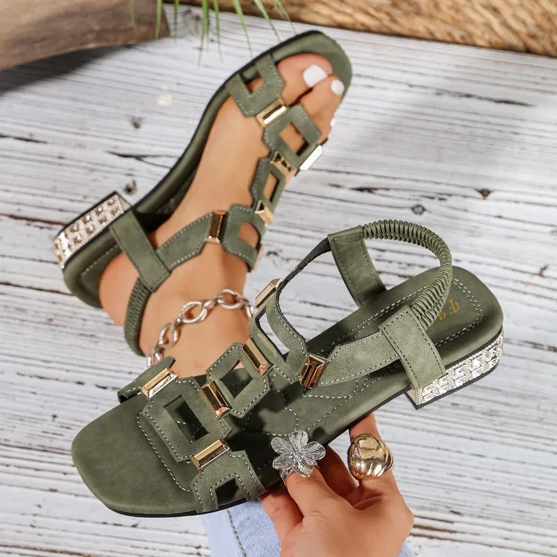 Tashaa | Block Heel Geometric Strap Sandals