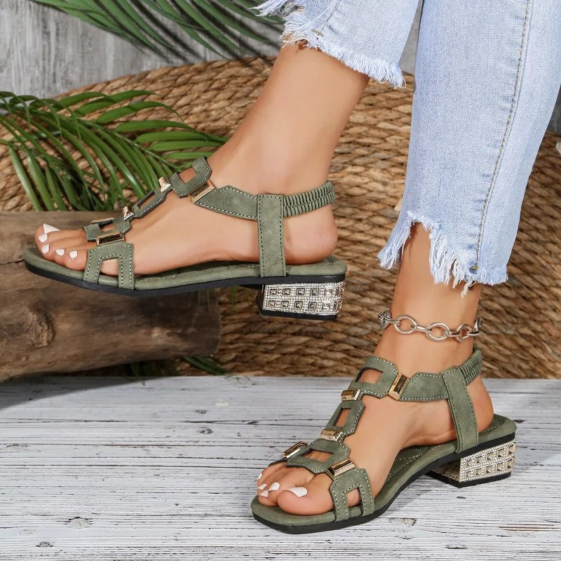 Tashaa | Block Heel Geometric Strap Sandals