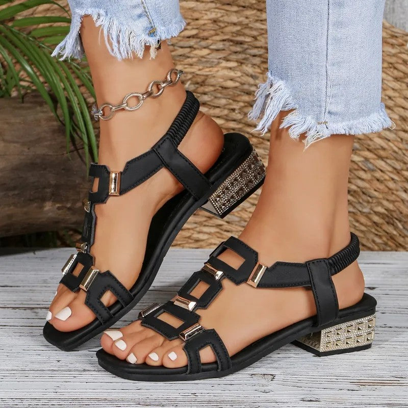 Tashaa | Block Heel Geometric Strap Sandals