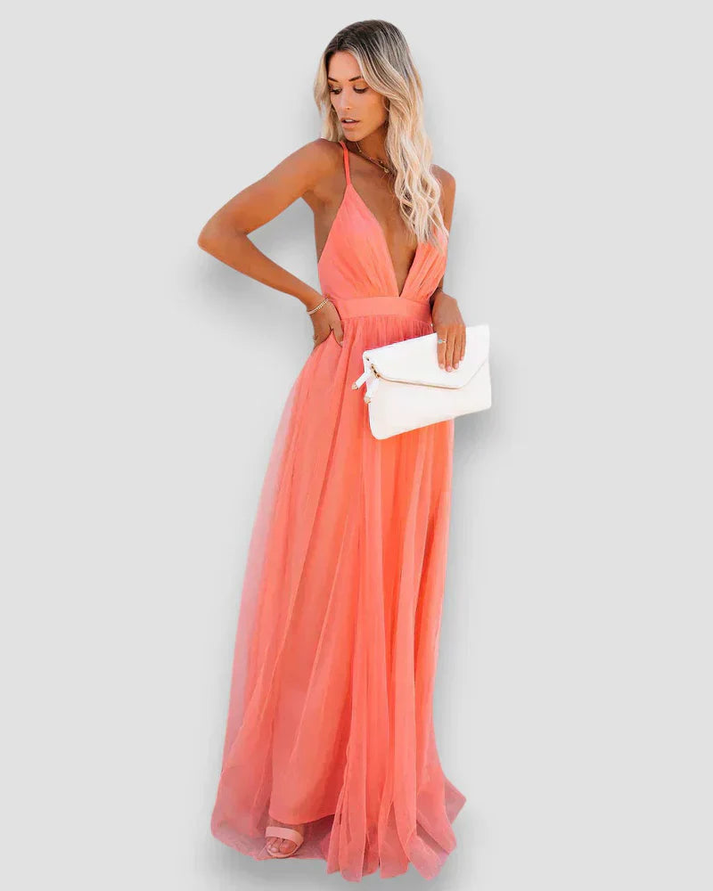 Rosita | Coral Cross Back Maxi Dress
