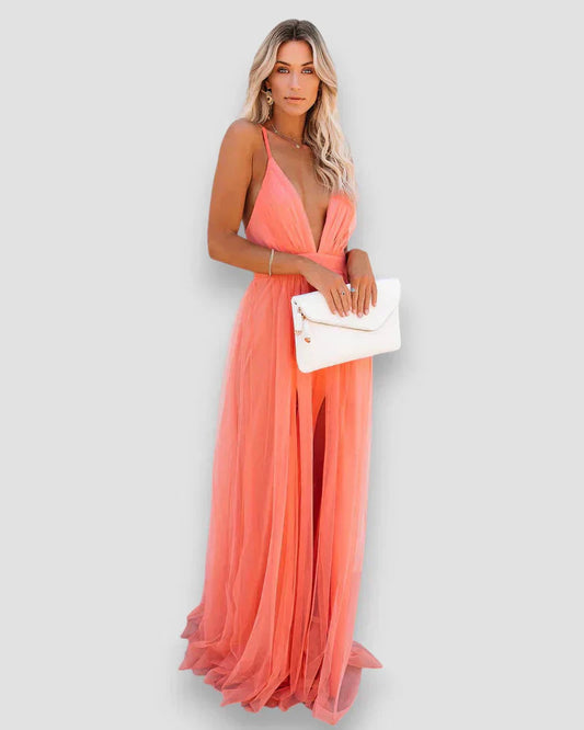 Rosita | Coral Cross Back Maxi Dress