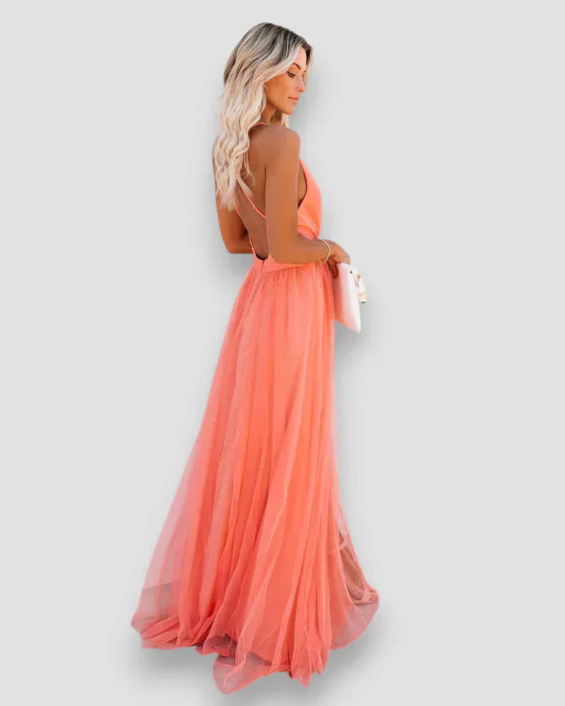 Rosita | Coral Cross Back Maxi Dress