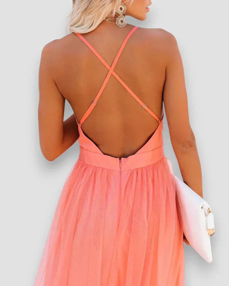 Rosita | Coral Cross Back Maxi Dress