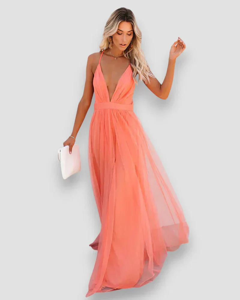 Rosita | Coral Cross Back Maxi Dress