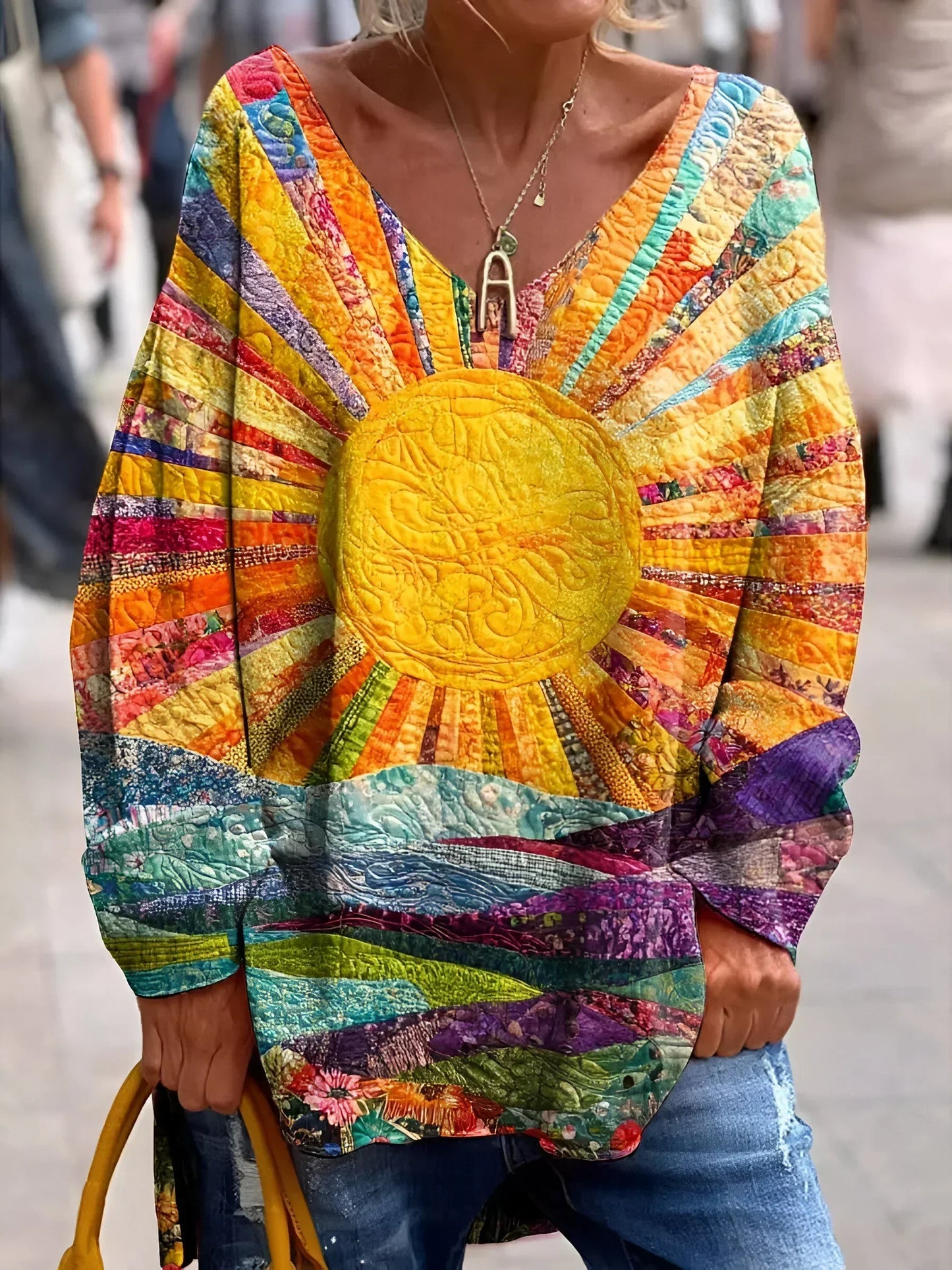Elisa | Blouse Multicolor Printed V-Neck Long Sleeve