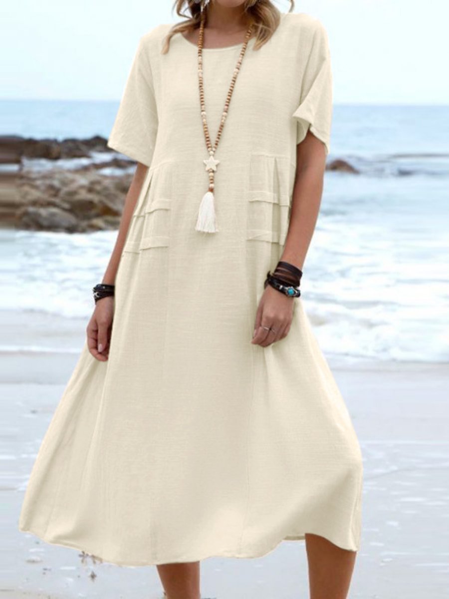 Aryuna | Round Neck Short Sleeve Midi Dress