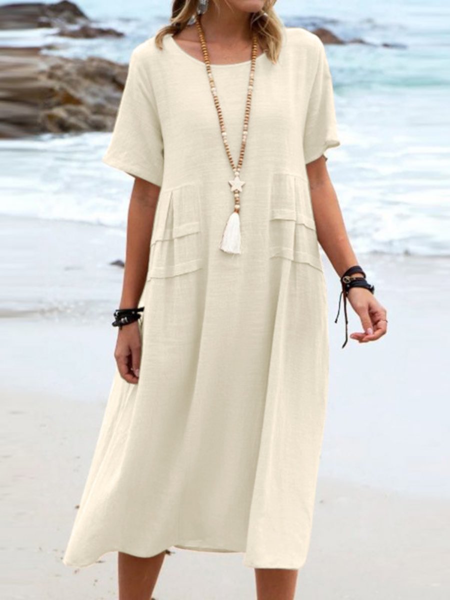 Aryuna | Round Neck Short Sleeve Midi Dress