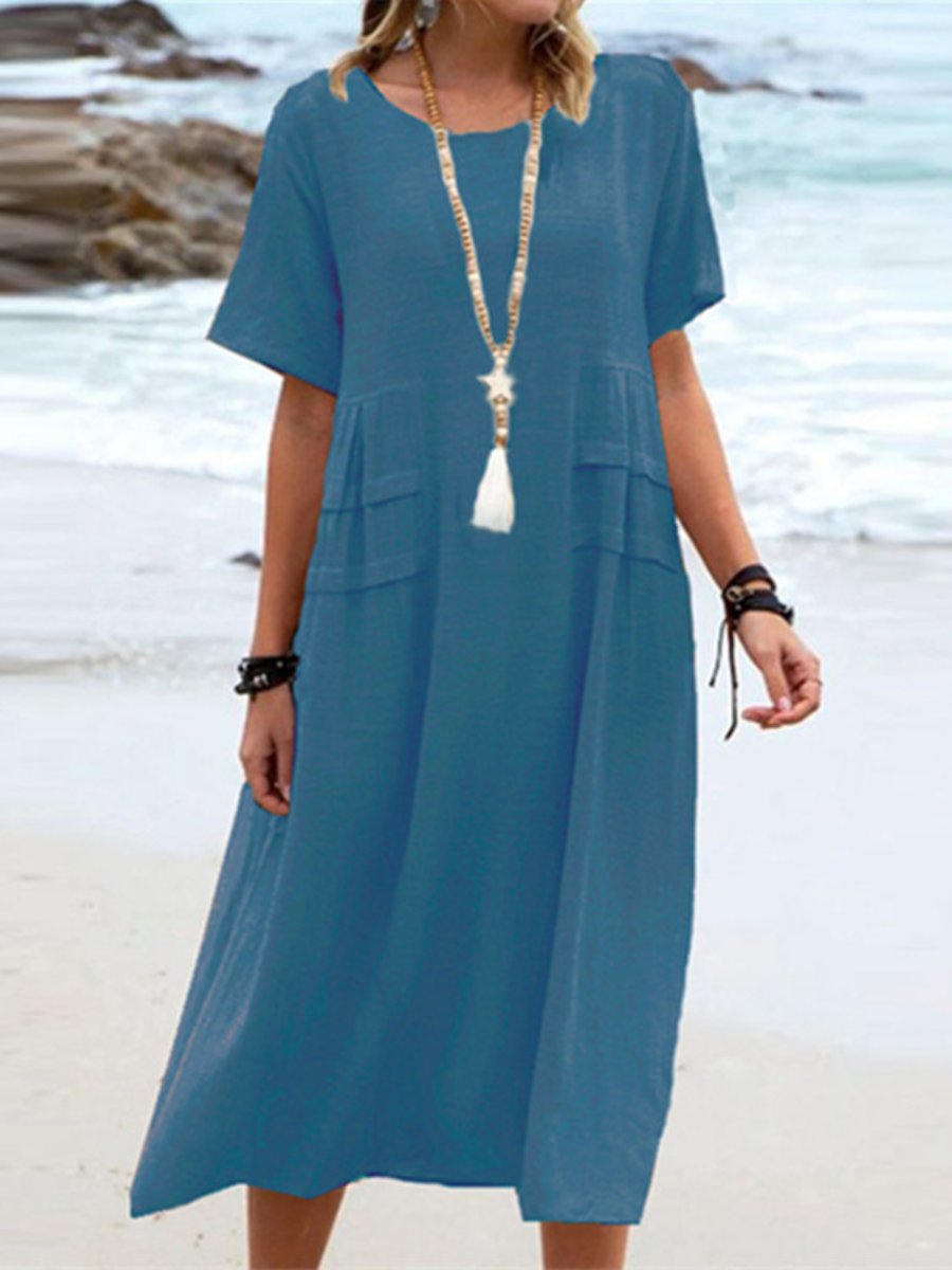 Aryuna | Round Neck Short Sleeve Midi Dress