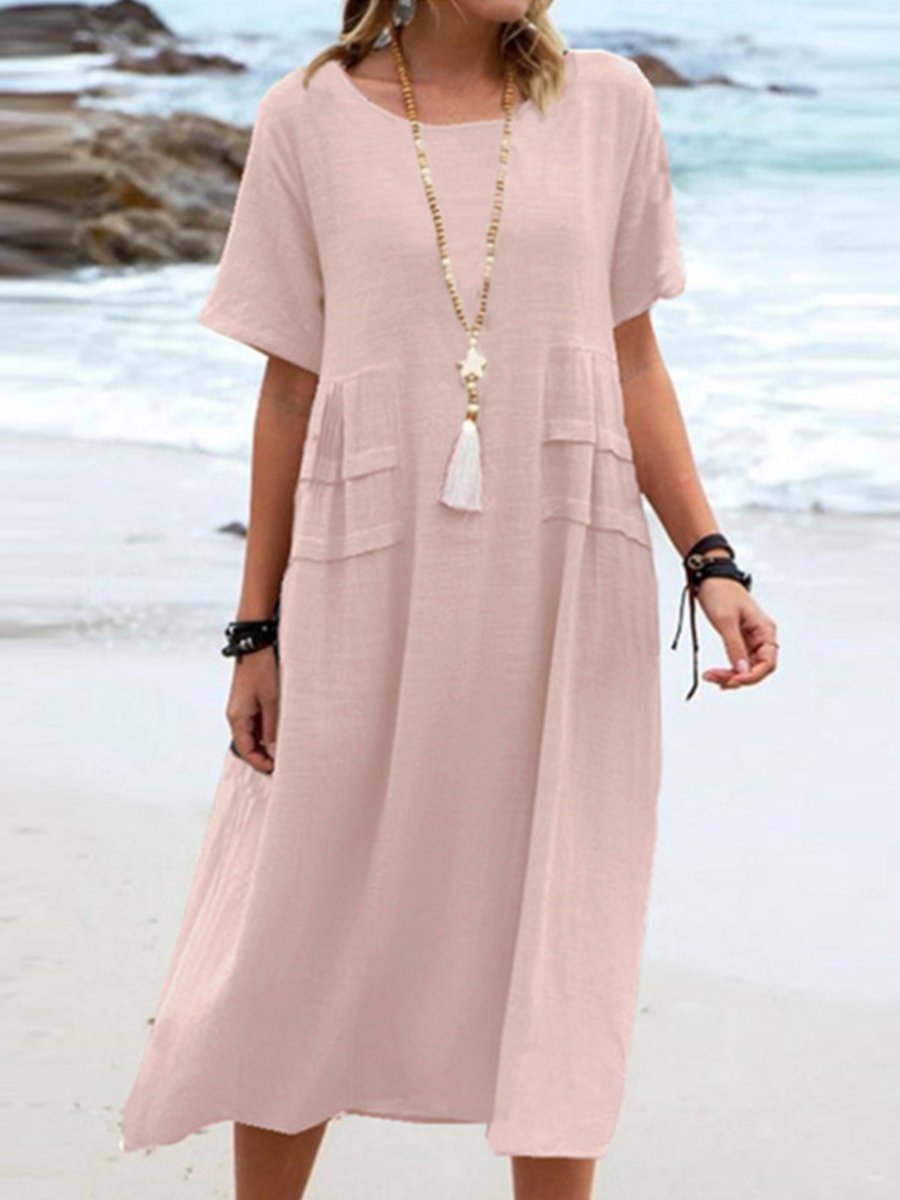 Aryuna | Round Neck Short Sleeve Midi Dress