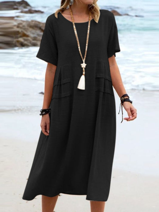 Aryuna | Round Neck Short Sleeve Midi Dress