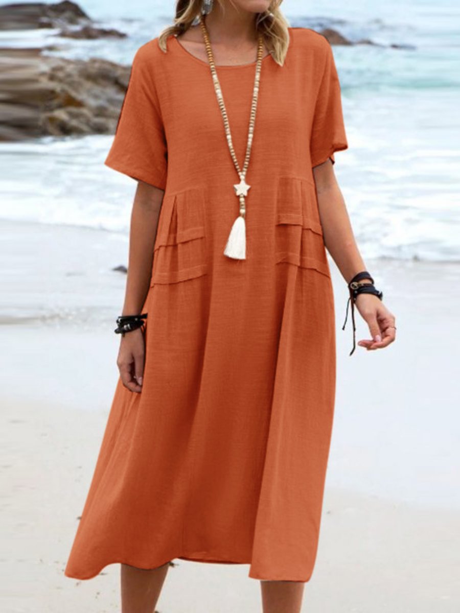 Aryuna | Round Neck Short Sleeve Midi Dress