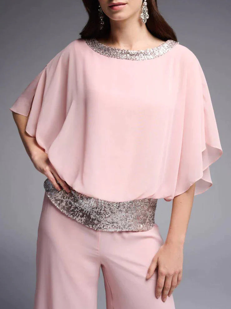 Grezzja | Sequin Trim Wide Leg Two Piece