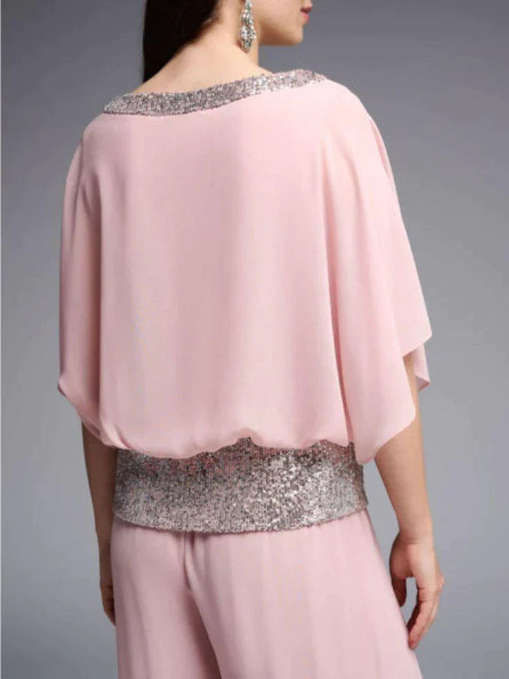 Grezzja | Sequin Trim Wide Leg Two Piece