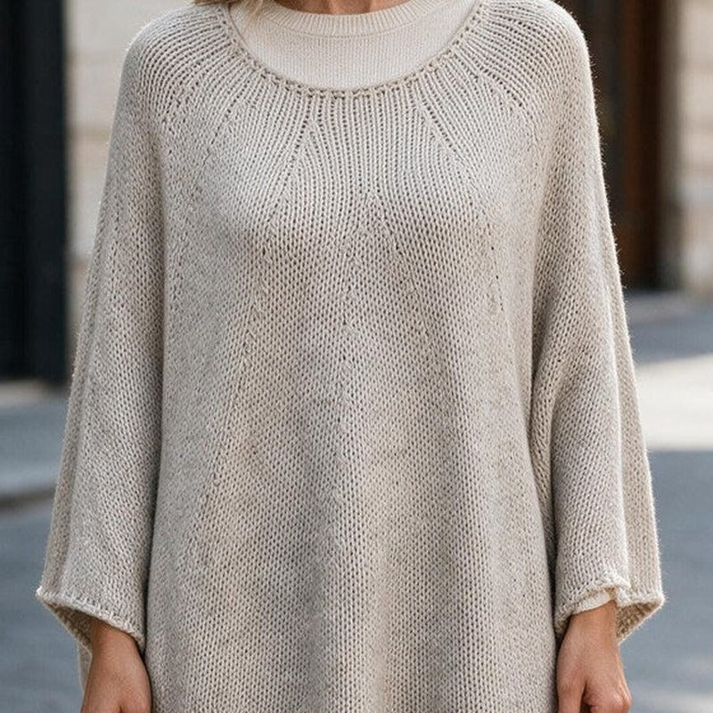 Nicoanessa | Draped Poncho with Round Neck