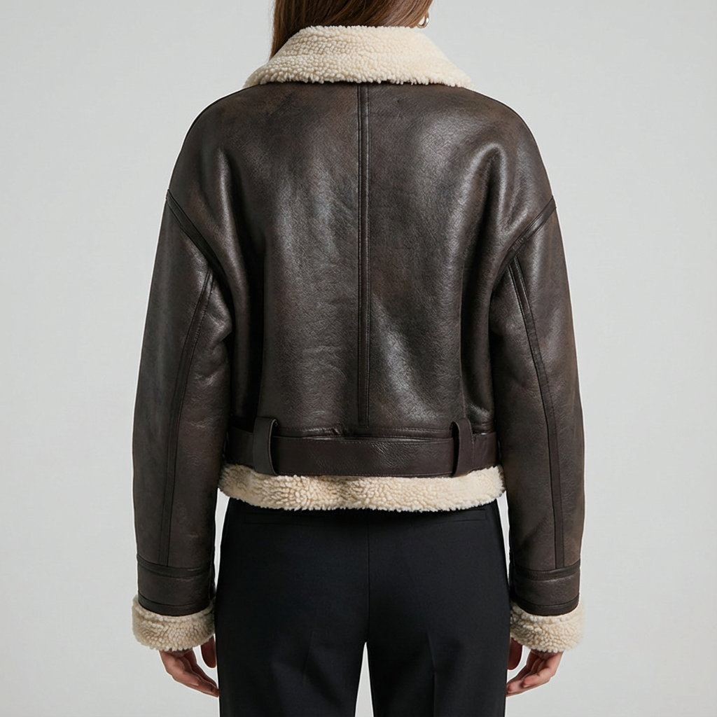 Greetje | Jacket With Brown Leather-Look Finish and Belt