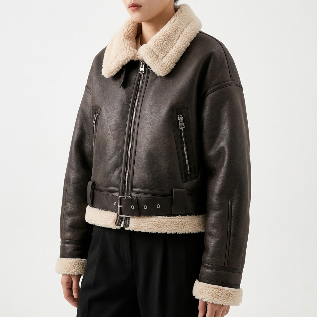 Greetje | Jacket With Brown Leather-Look Finish and Belt