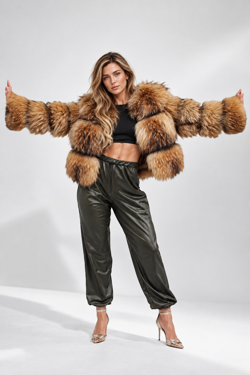 Giuliana | Jacket With Tiered Fur-Look Panels and Collar