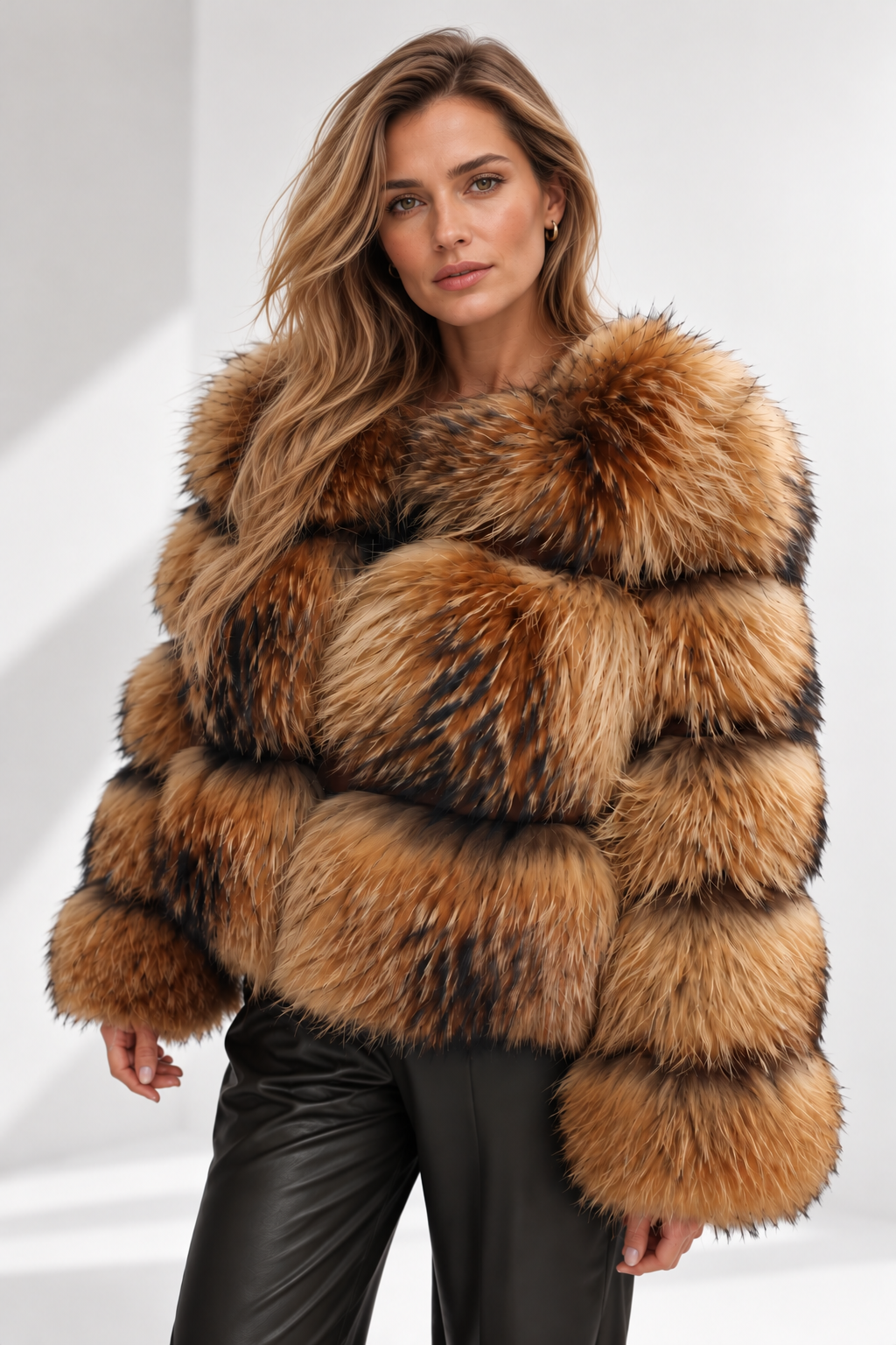 Giuliana | Jacket With Tiered Fur-Look Panels and Collar