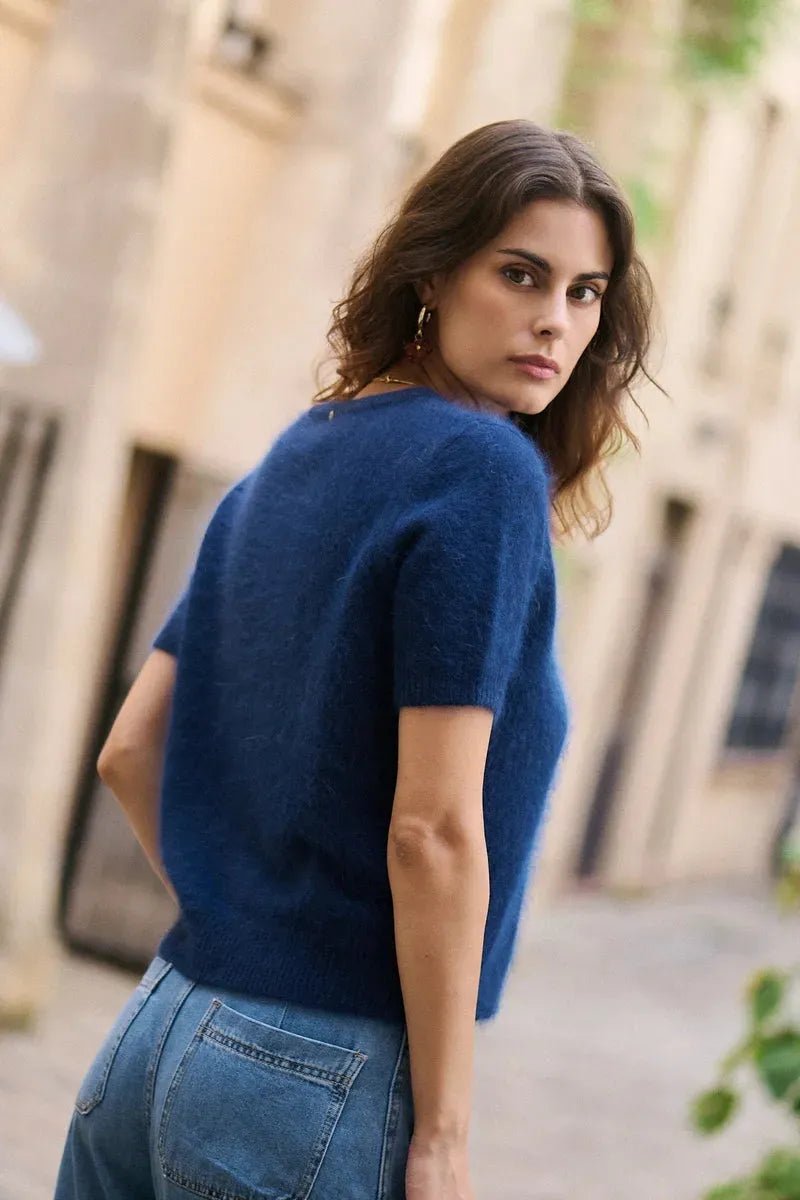 Monia | Sweater With Short Sleeves and Fuzzy Texture