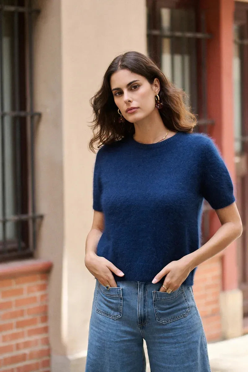 Monia | Sweater With Short Sleeves and Fuzzy Texture