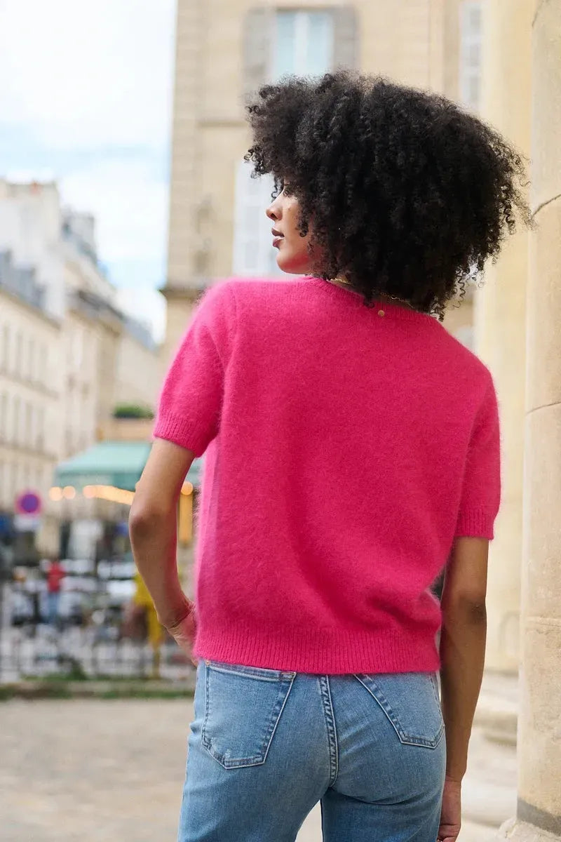 Monia | Sweater With Short Sleeves and Fuzzy Texture
