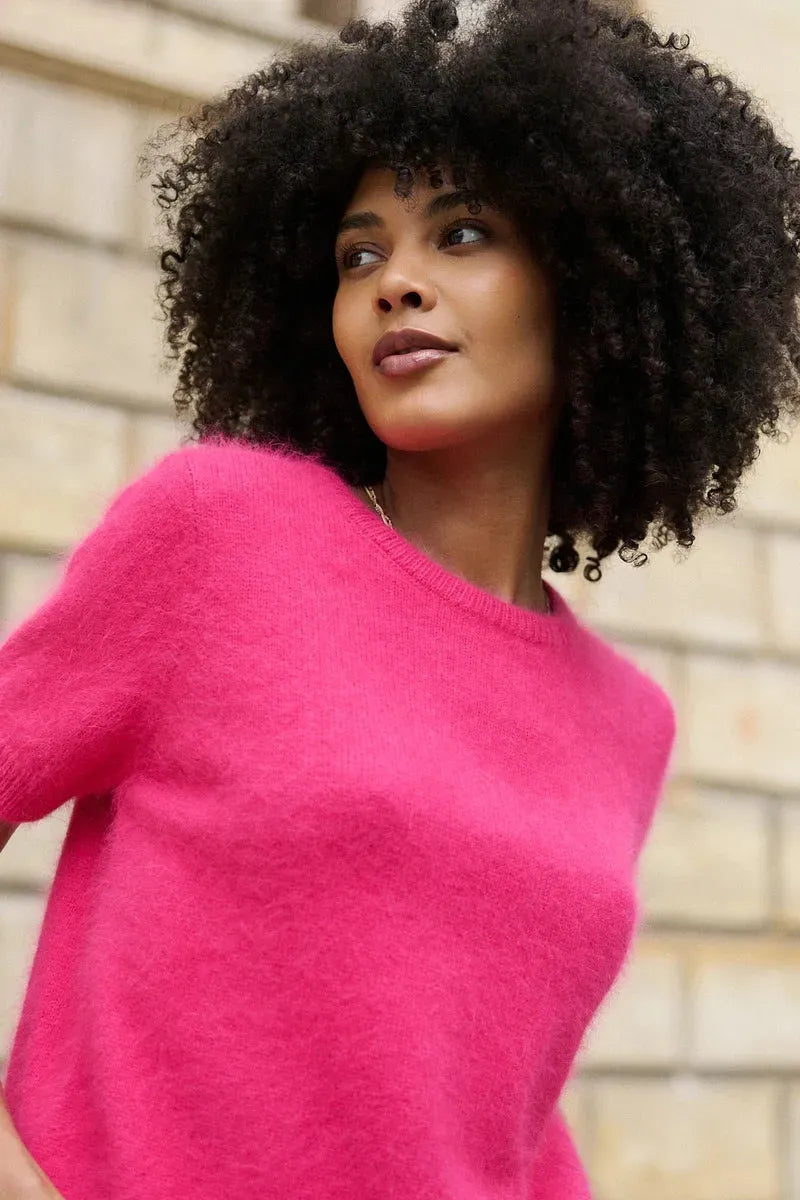 Monia | Sweater With Short Sleeves and Fuzzy Texture
