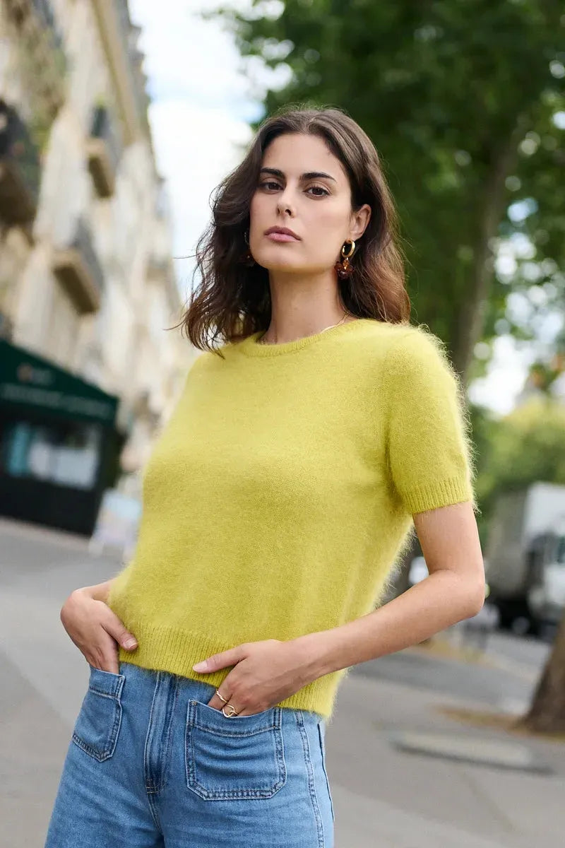 Monia | Sweater With Short Sleeves and Fuzzy Texture