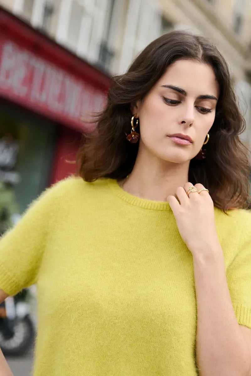 Monia | Sweater With Short Sleeves and Fuzzy Texture