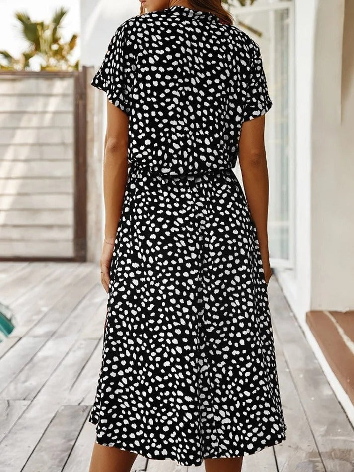 Carine | V Neck Short Sleeve Printed Dress