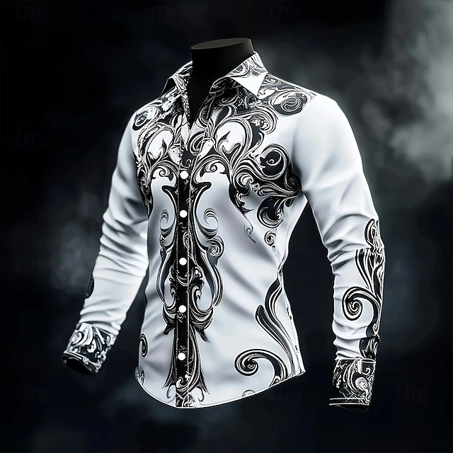 Leighton | Button-Up Baroque Print Long Sleeve Shirt