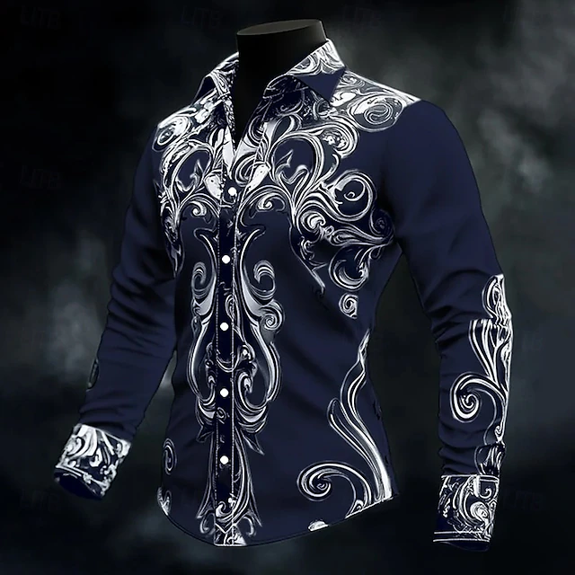 Leighton | Button-Up Baroque Print Long Sleeve Shirt