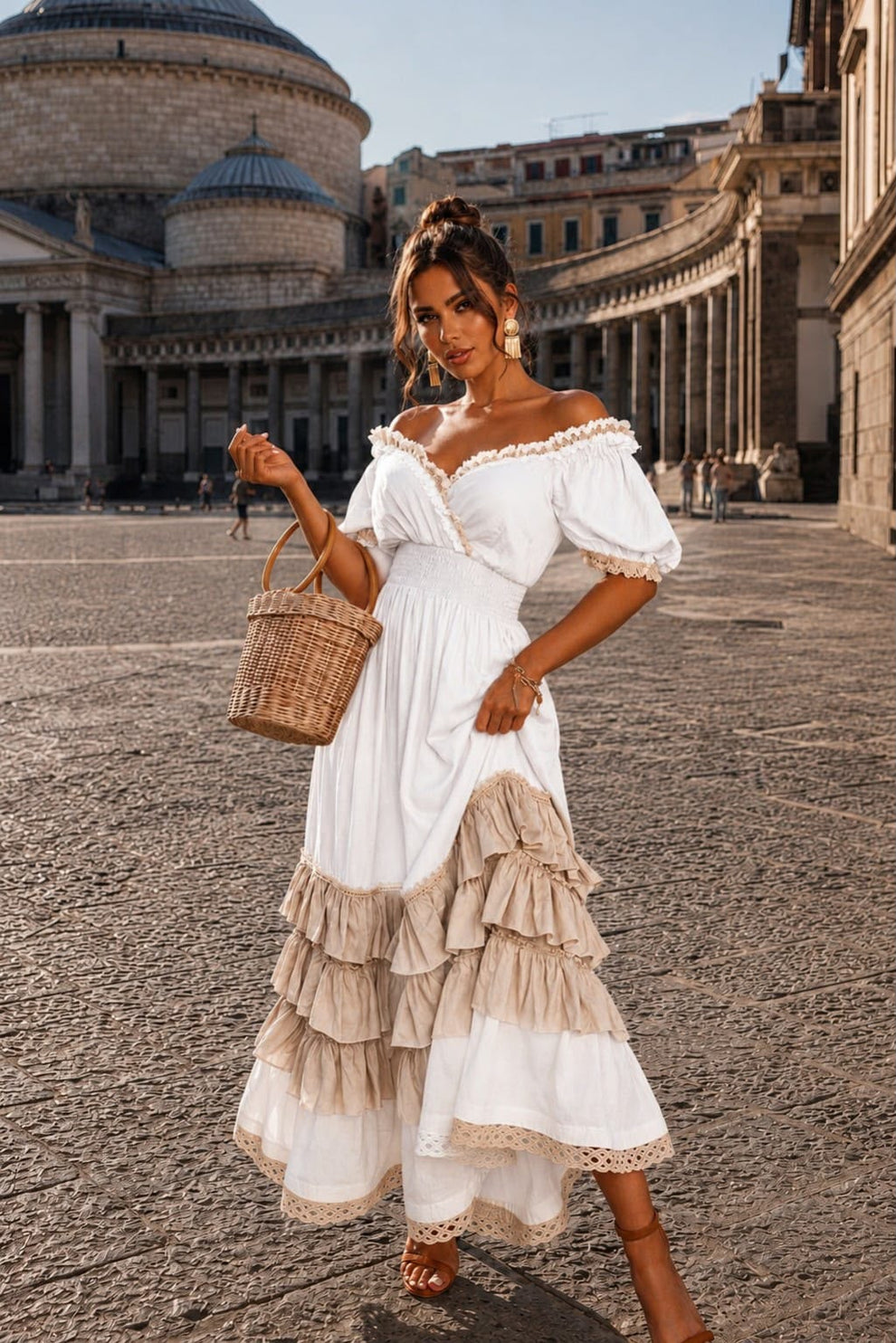 Naeun | Maxi Dress with Off-Shoulder Ruffles and Lace