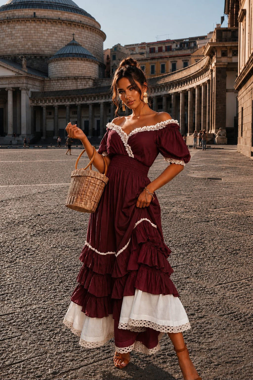 Naeun | Maxi Dress with Off-Shoulder Ruffles and Lace