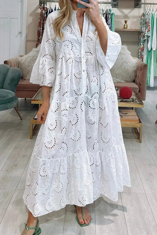Gilma | Maxi Dress V Neck Cutwork Pattern