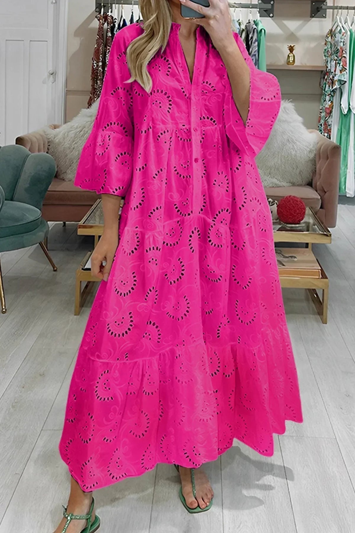 Gilma | Maxi Dress V Neck Cutwork Pattern